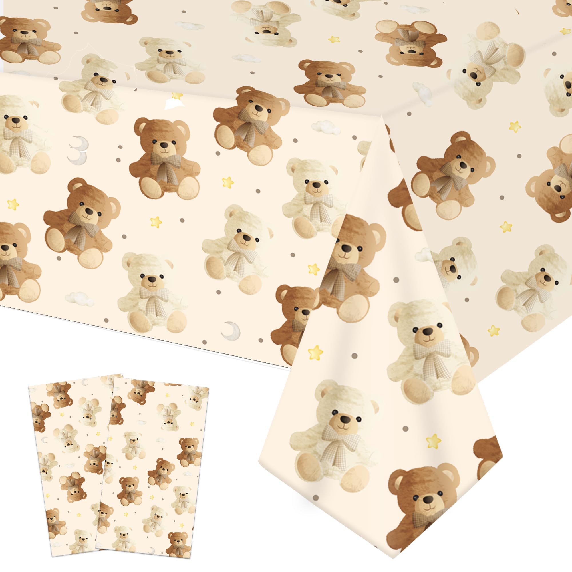 umoni Teddy Bear Tablecloth 2PCS – Rectangle Brown Bear Theme Party Decor for Baby Showers & Teddy Bear Birthdays
