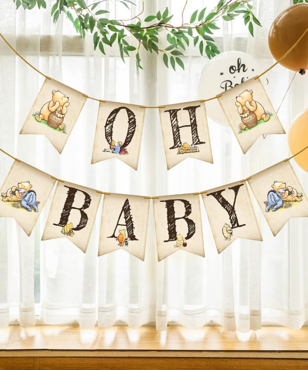 Unbala Classic Winnie Oh Baby Banner – Pooh Baby Shower & First Birthday Decor (5x7 inches)