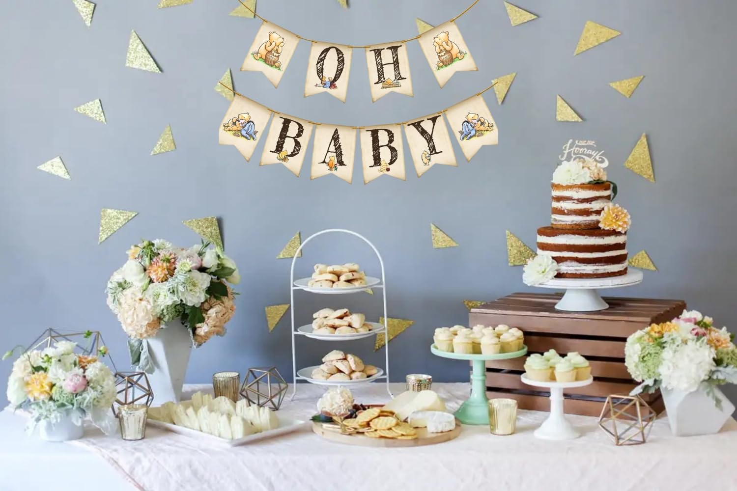 Unbala Classic Winnie Oh Baby Banner – Pooh Baby Shower & First Birthday Decor (5x7 inches)