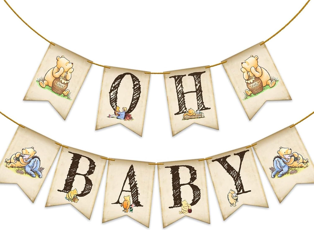 Unbala Classic Winnie Oh Baby Banner – Pooh Baby Shower & First Birthday Decor (5x7 inches)
