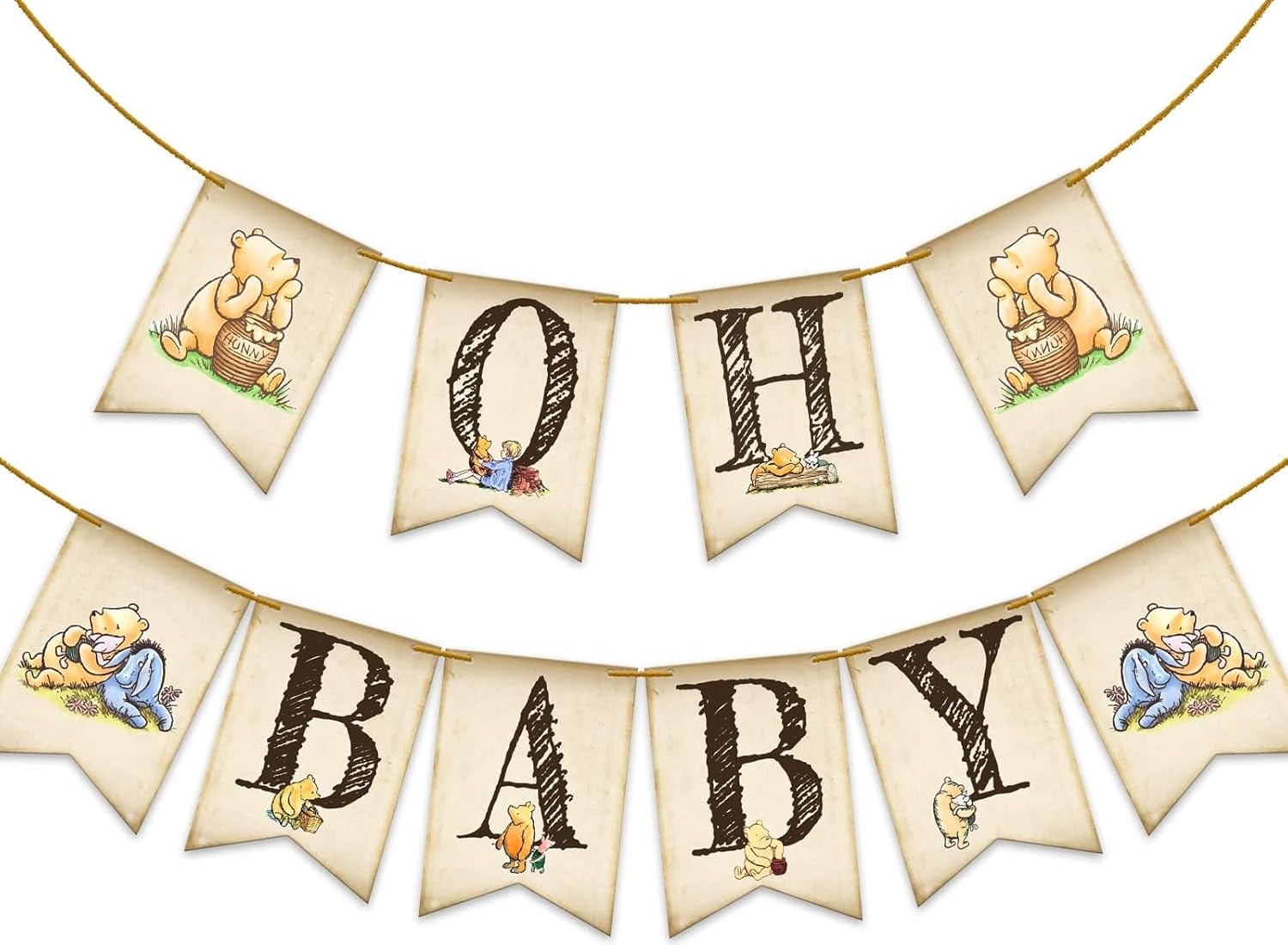 Unbala Classic Winnie Oh Baby Banner – Pooh Baby Shower & First Birthday Decor (5x7 inches)
