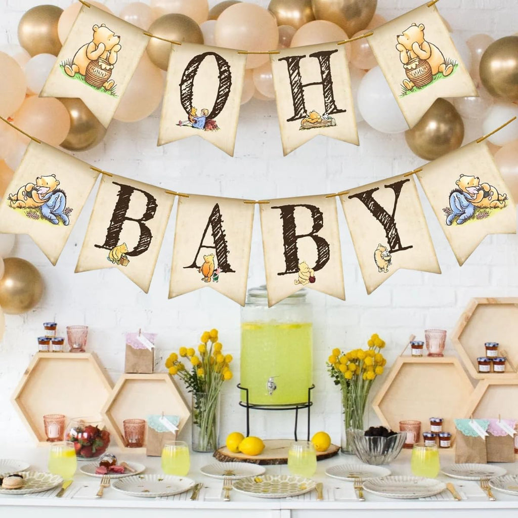 Unbala Classic Winnie Oh Baby Banner – Pooh Baby Shower & First Birthday Decor (5x7 inches)