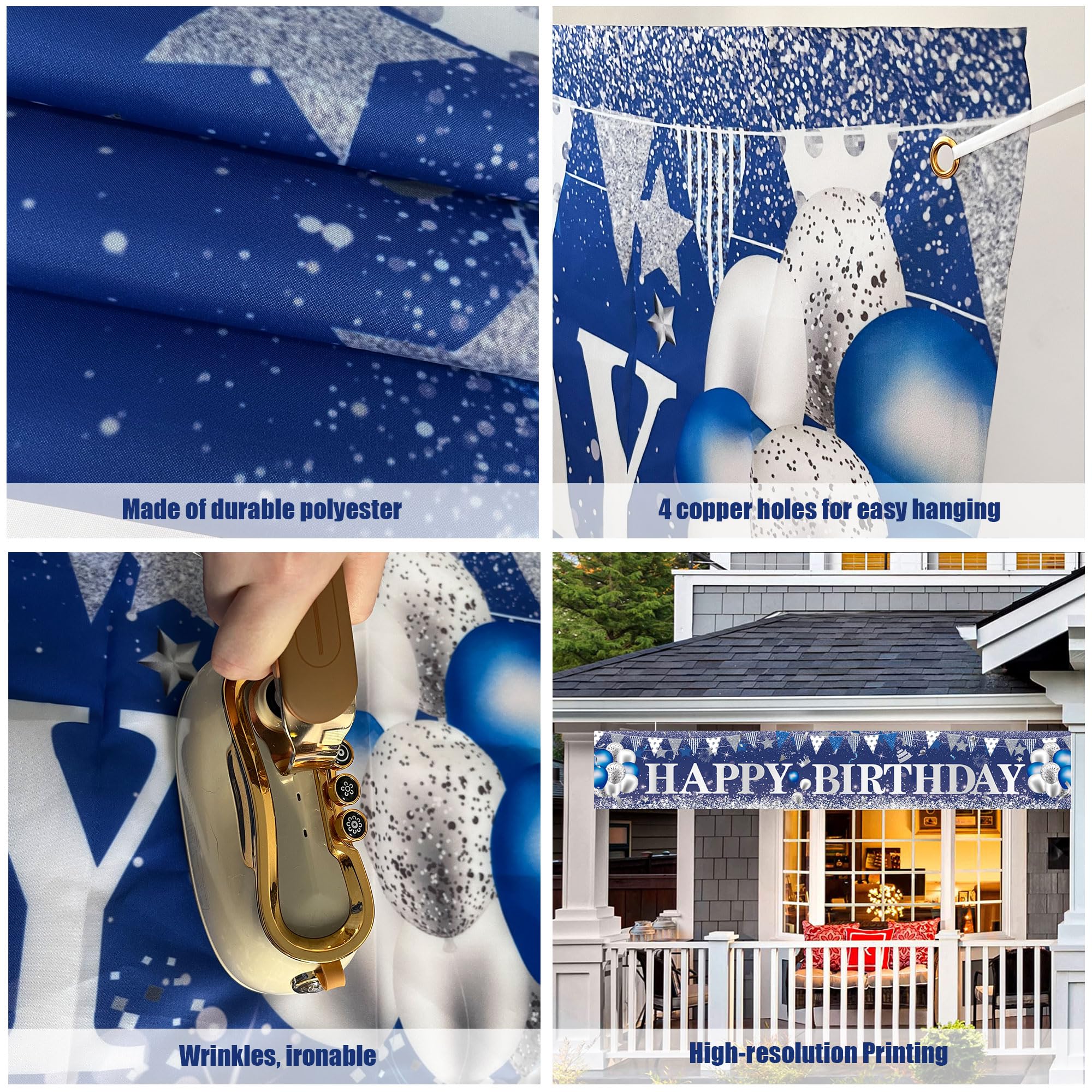UniBirthLon Navy Blue & Silver 18th Birthday Yard Decor Kit – 66pc Balloons, Banner & Foil Number Backdrop