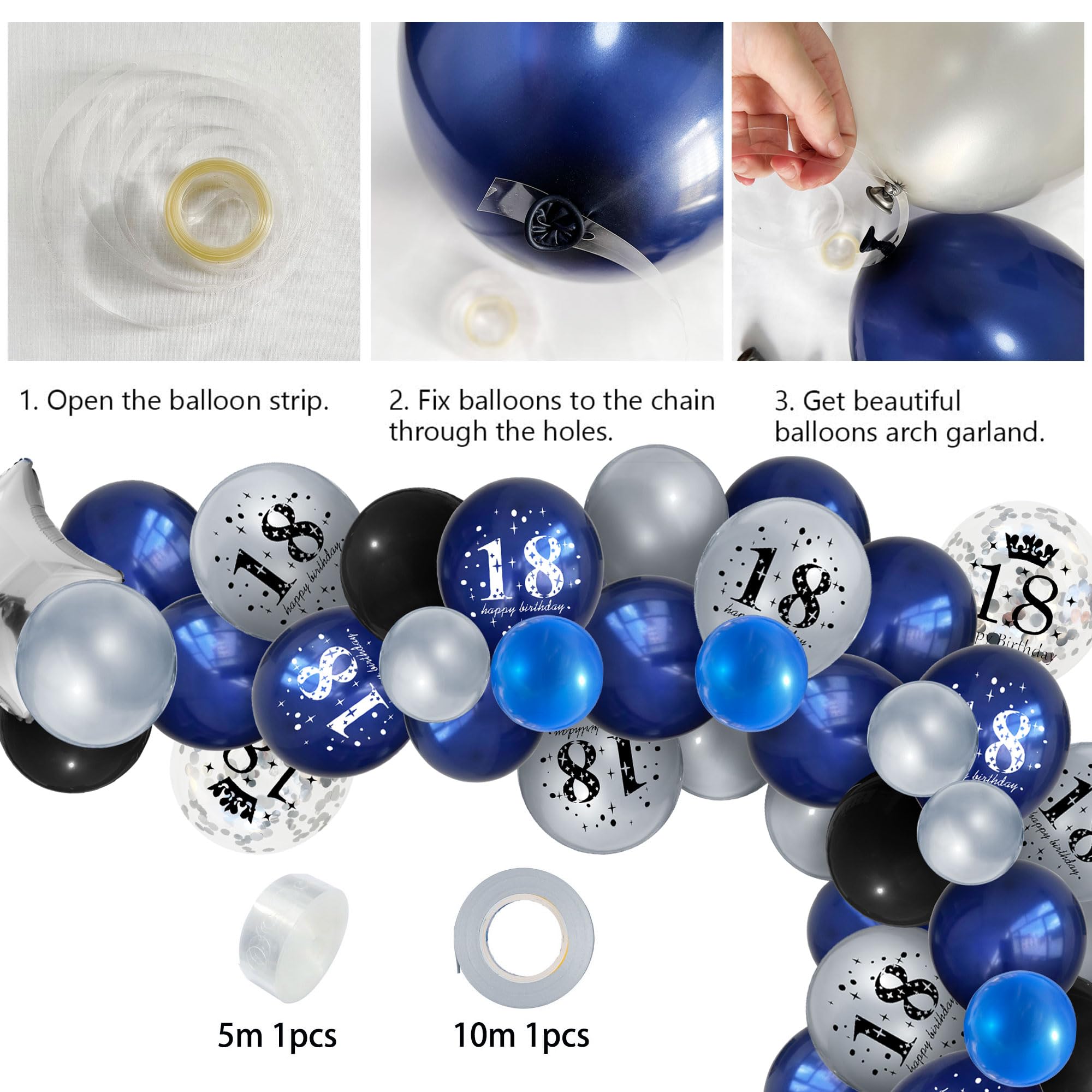 UniBirthLon Navy Blue & Silver 18th Birthday Yard Decor Kit – 66pc Balloons, Banner & Foil Number Backdrop