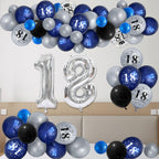 UniBirthLon Navy Blue & Silver 18th Birthday Yard Decor Kit – 66pc Balloons, Banner & Foil Number Backdrop