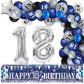 UniBirthLon Navy Blue & Silver 18th Birthday Yard Decor Kit – 66pc Balloons, Banner & Foil Number Backdrop