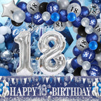 UniBirthLon Navy Blue & Silver 18th Birthday Yard Decor Kit – 66pc Balloons, Banner & Foil Number Backdrop