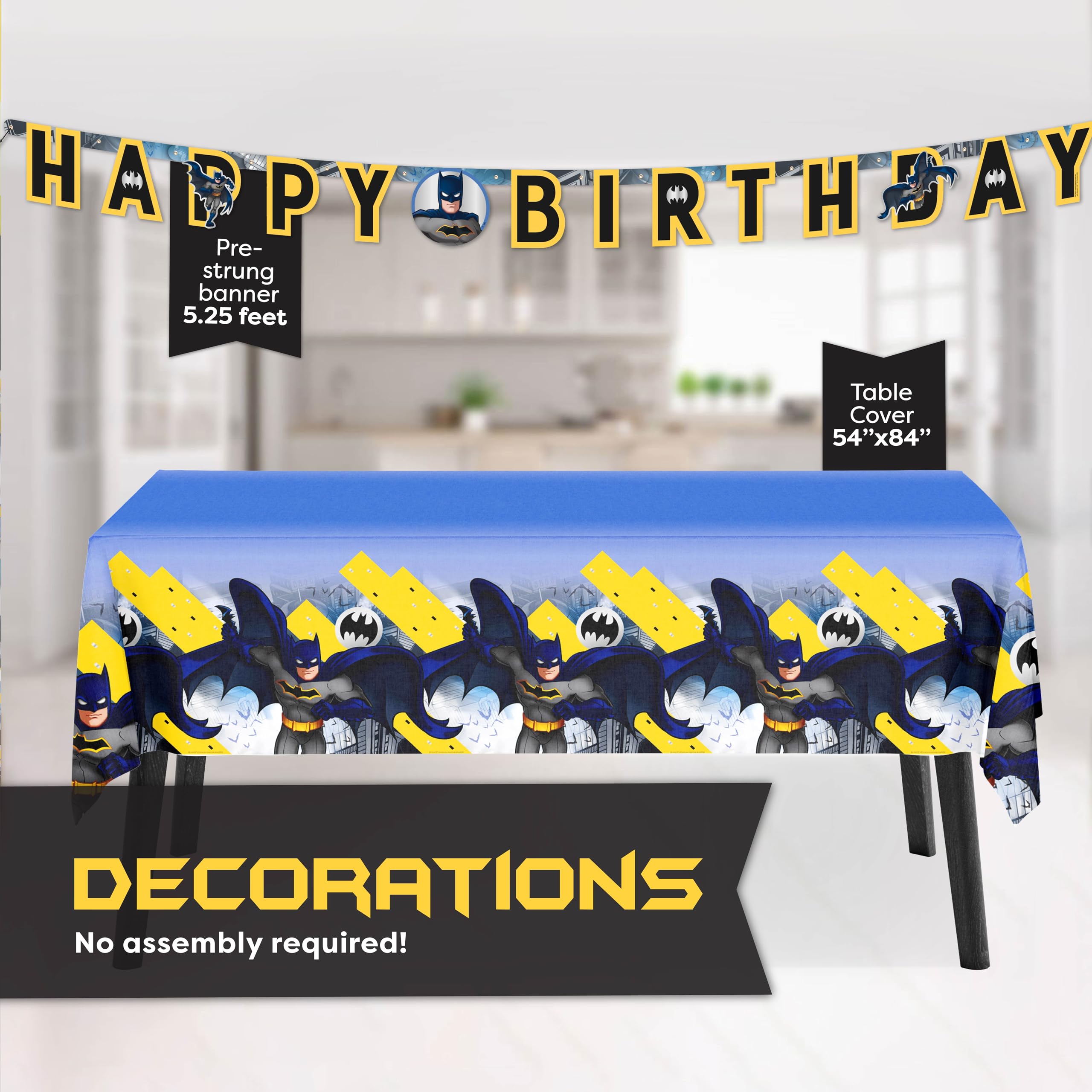 Unique Batman Birthday Party Supplies for 16 Guests | Banner, Table Cover, Masks & Plates