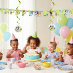 Bluey Birthday Banner with 6 Hanging Swirls – Officially Licensed by Unique