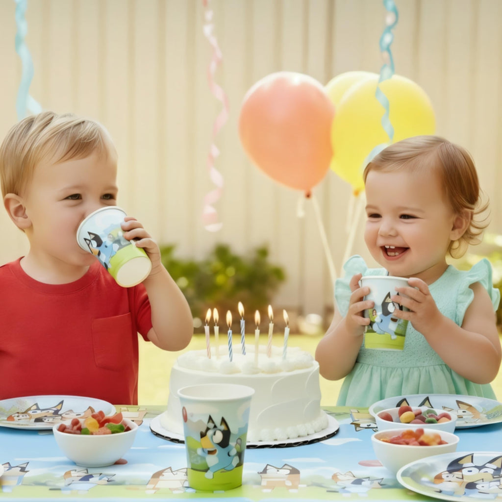 Unique Bluey Cups with Stickers – 16 Paper Cups, 4 Sticker Sheets | Officially Licensed Party Supplies