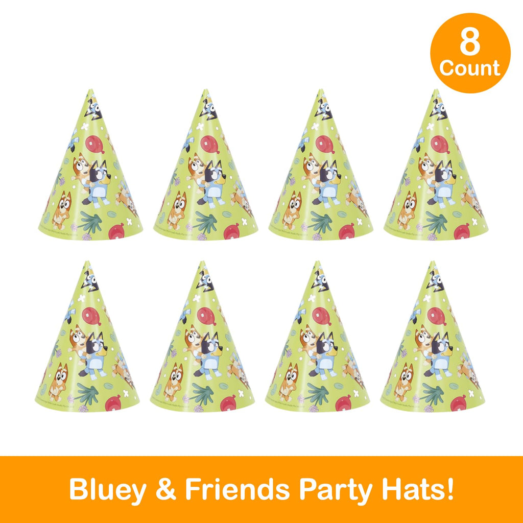 Unique Bluey Party Hats & Blowouts – 8 Hats, 8 Blowouts + Celebrate With Me Sticker