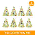 Unique Bluey Party Hats & Blowouts – 8 Hats, 8 Blowouts + Celebrate With Me Sticker