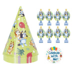 Unique Bluey Party Hats & Blowouts – 8 Hats, 8 Blowouts + Celebrate With Me Sticker