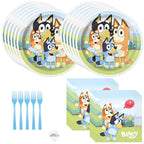 Unique Bluey Birthday Party Decor Set for 16 Guests – Plates, Napkins, Forks & Sticker