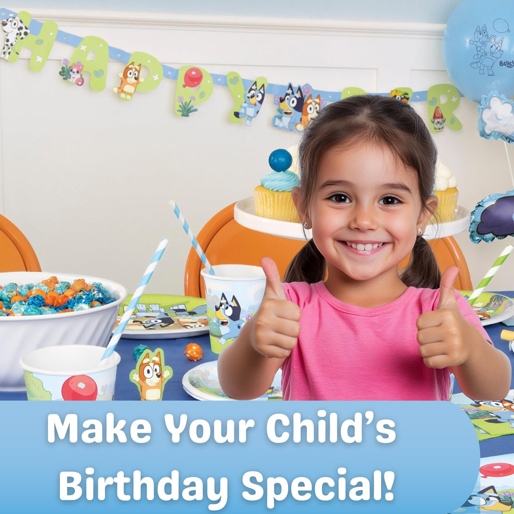 Bluey Birthday Banner with 6 Hanging Swirls – Officially Licensed by Unique