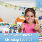 Bluey Birthday Banner with 6 Hanging Swirls – Officially Licensed by Unique