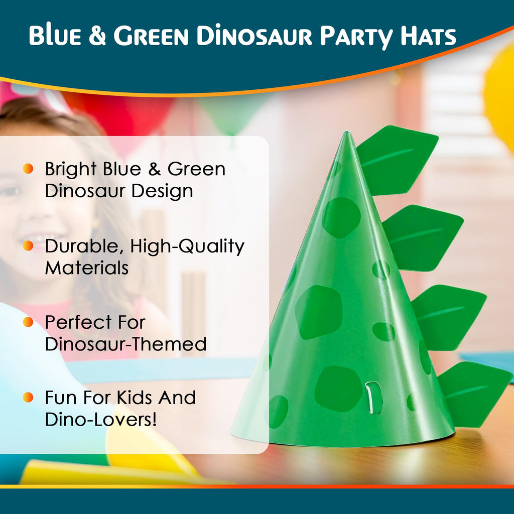 Unique Green Cone Dinosaur Party Hats (Pack of 8) – Dino Birthday Party Kit