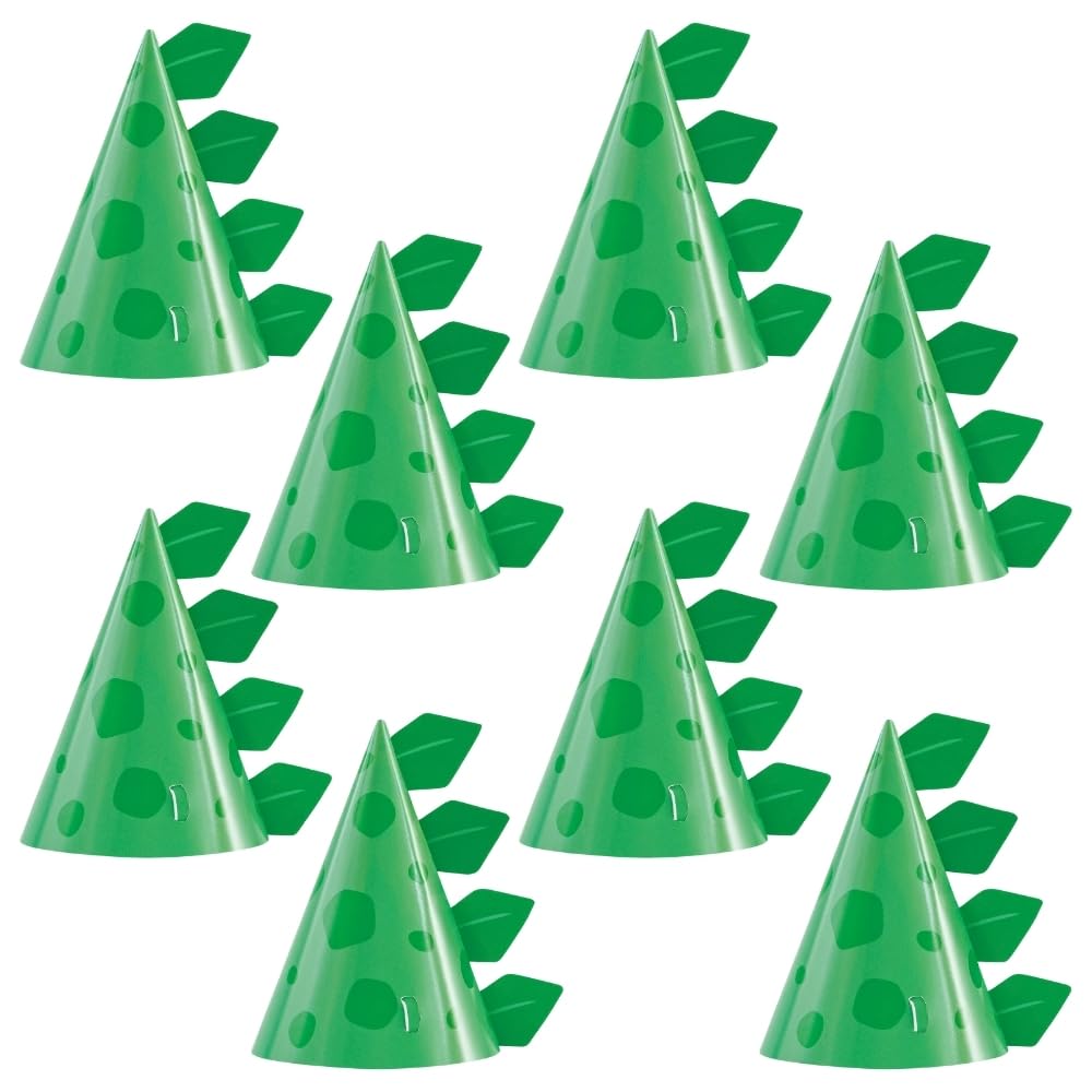 Unique Green Cone Dinosaur Party Hats (Pack of 8) – Dino Birthday Party Kit