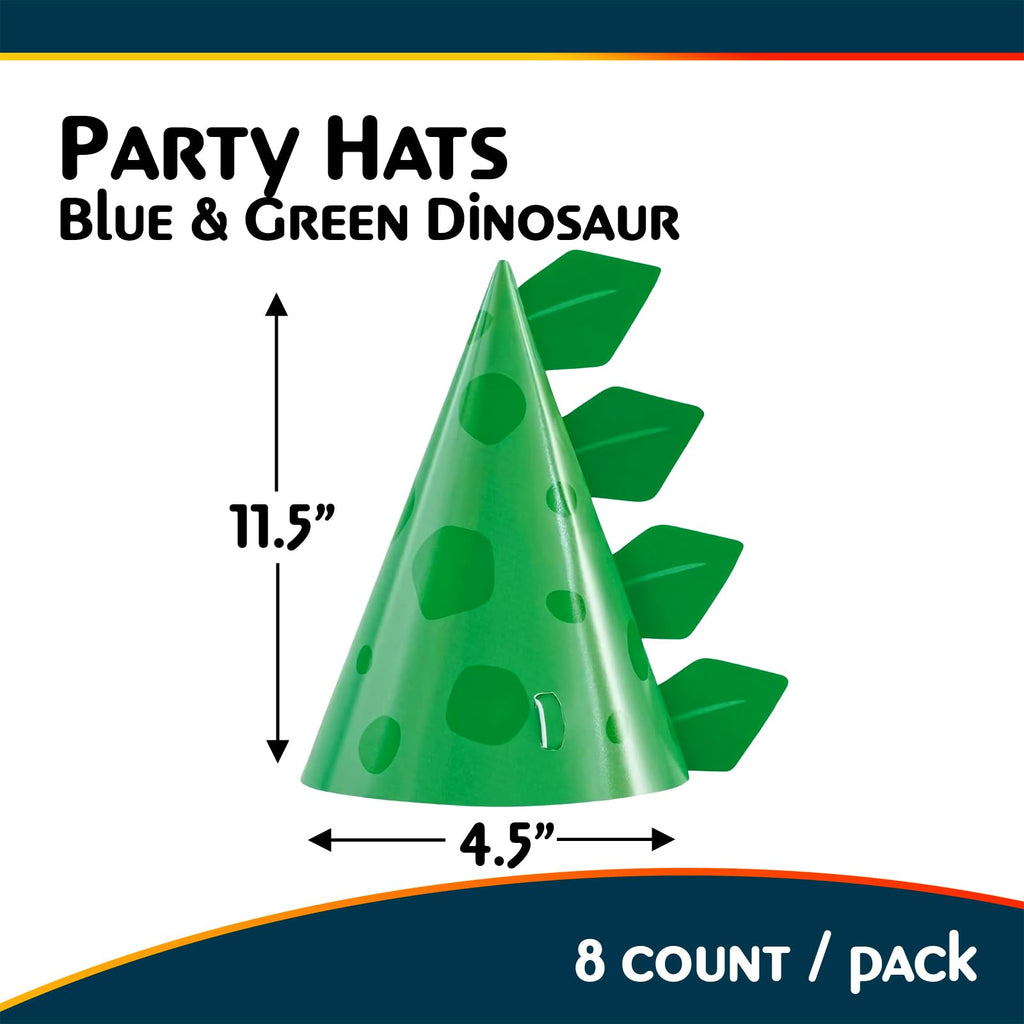 Unique Green Cone Dinosaur Party Hats (Pack of 8) – Dino Birthday Party Kit