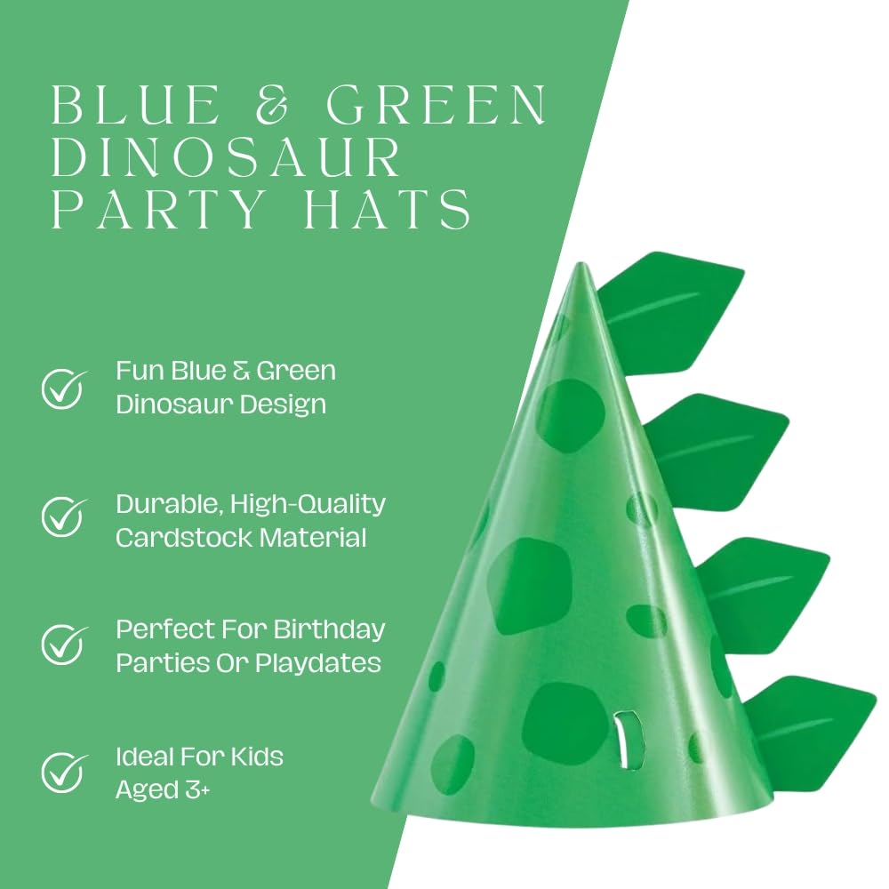 Unique Green Cone Dinosaur Party Hats (Pack of 8) – Dino Birthday Party Kit