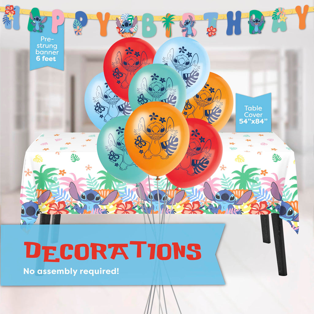 Unique Lilo and Stitch Birthday Decorations for 16 | Banner, Table Cover, Balloons, Plates & Napkins | Officially Licensed