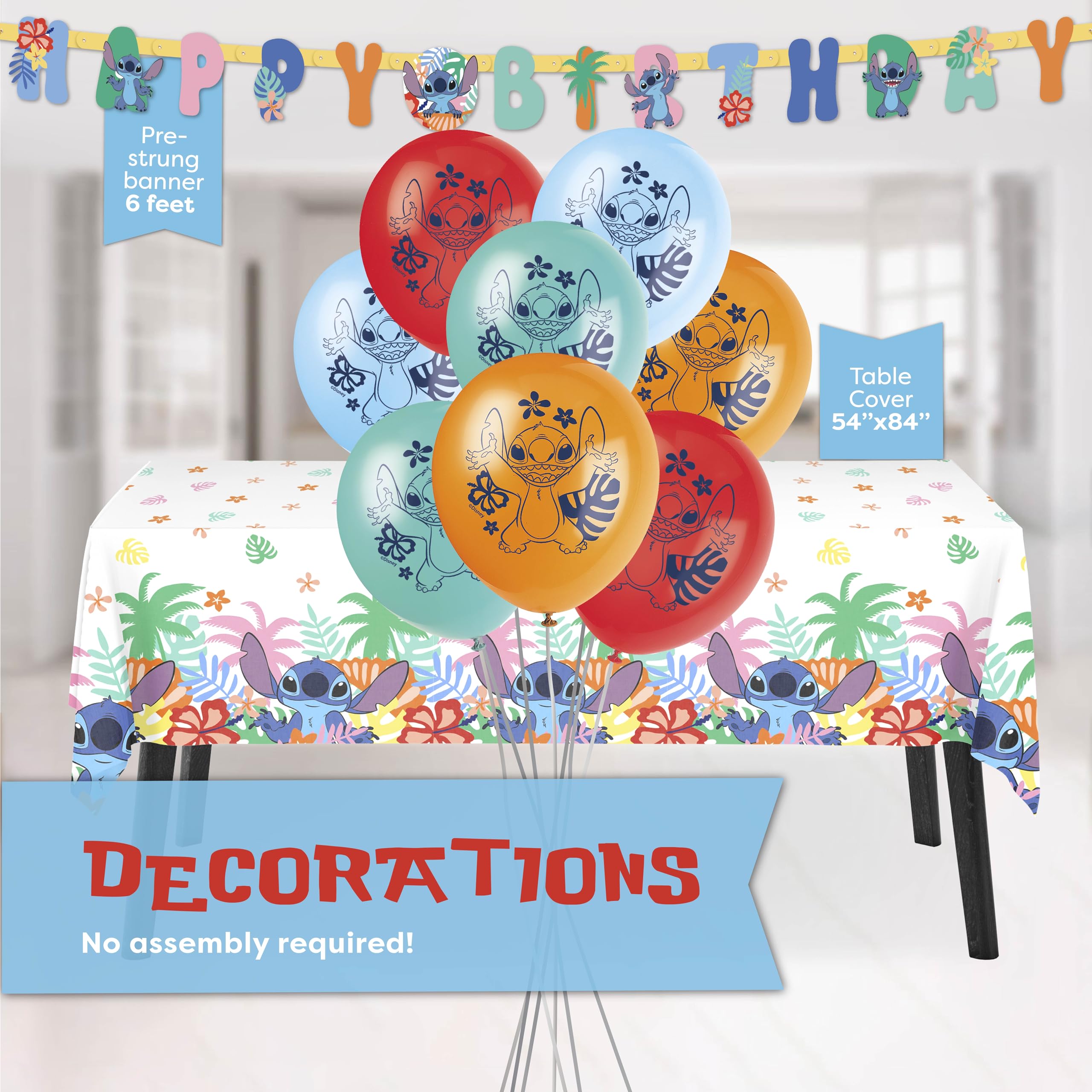 Unique Lilo and Stitch Birthday Decorations for 16 | Banner, Table Cover, Balloons, Plates & Napkins | Officially Licensed