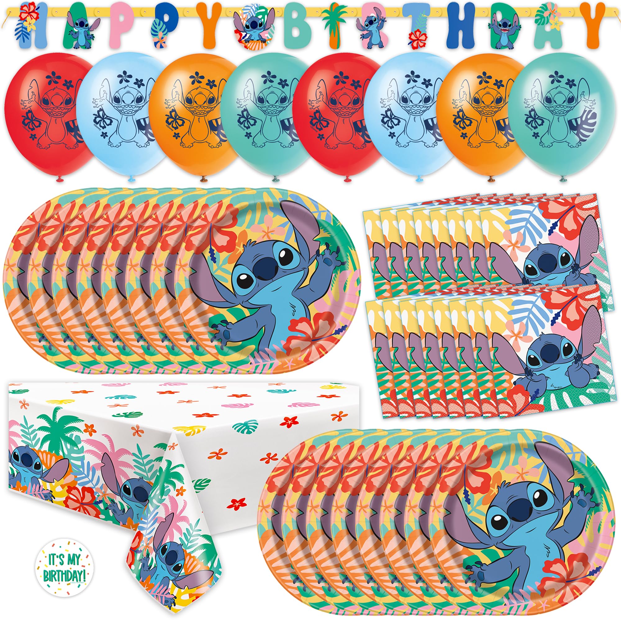 Unique Lilo and Stitch Birthday Decorations for 16 | Banner, Table Cover, Balloons, Plates & Napkins | Officially Licensed