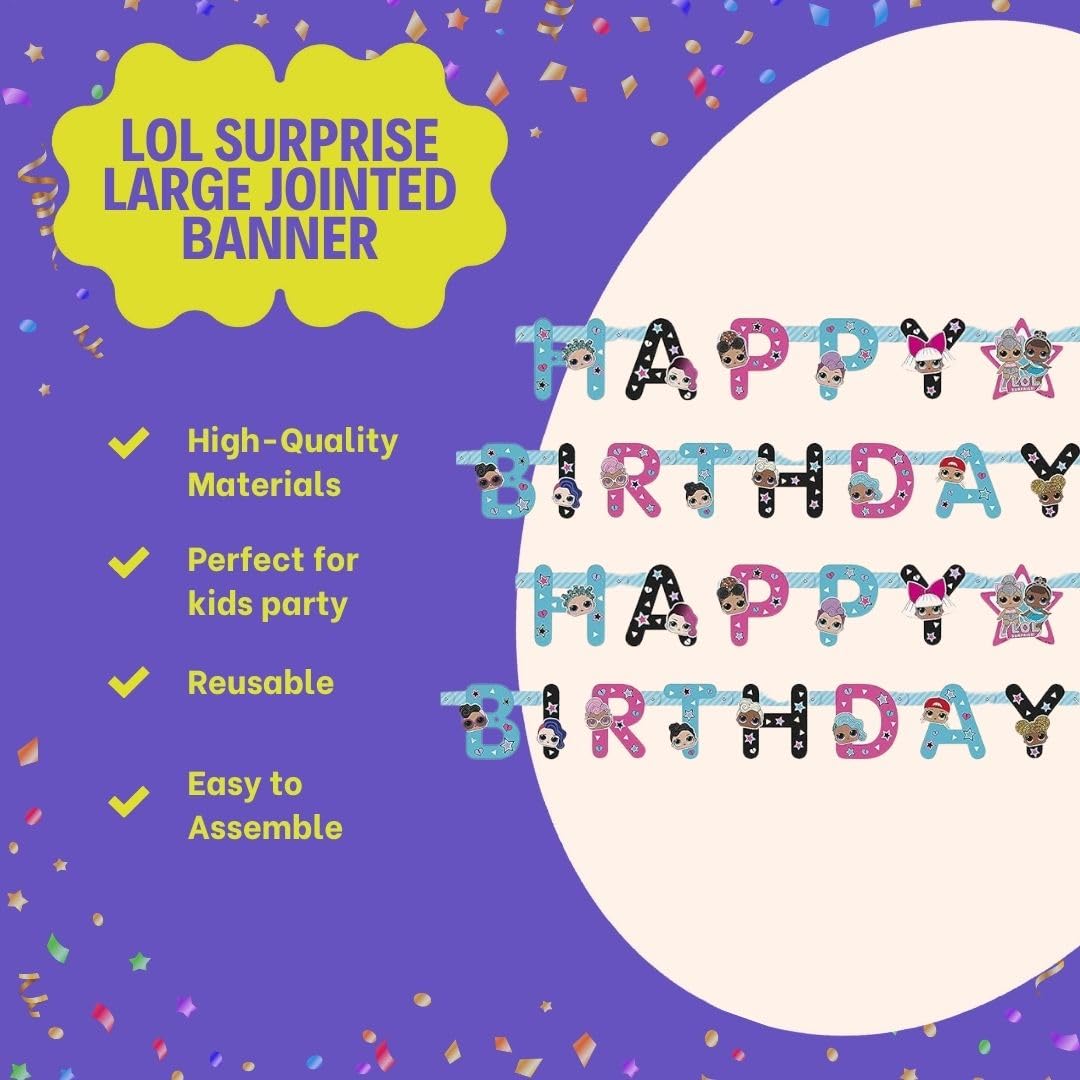 Unique Multicolor LOL Surprise Jointed Banner – Large, Easy Assembly & Reusable Paper Decor