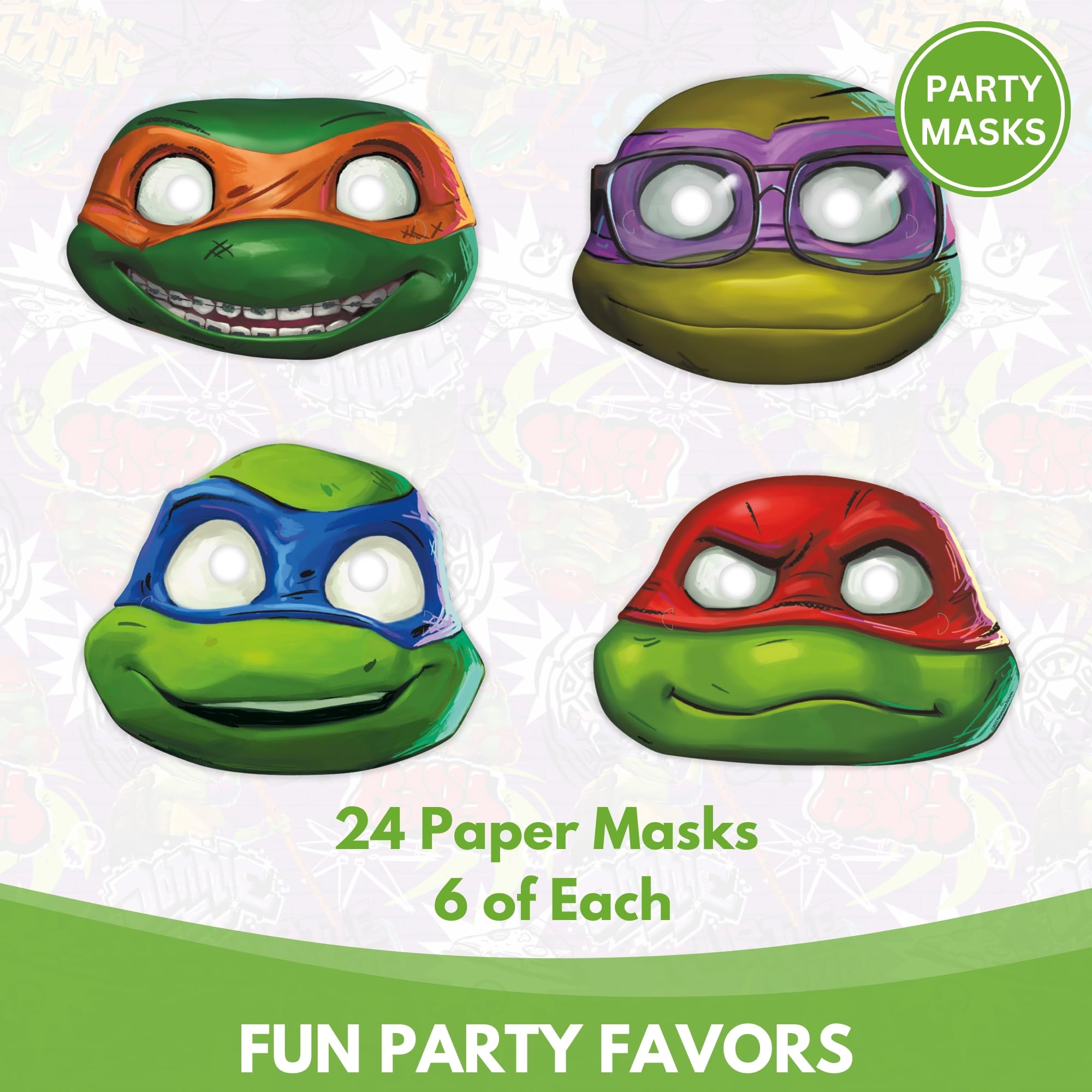 Unique Ninja Turtle Masks for Kids Party - 24 Count | TMNT Birthday Favors & Officially Licensed - Includes Checklist