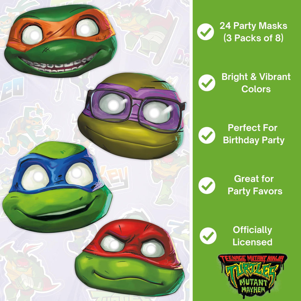 Unique Ninja Turtle Masks for Kids Party - 24 Count | TMNT Birthday Favors & Officially Licensed - Includes Checklist