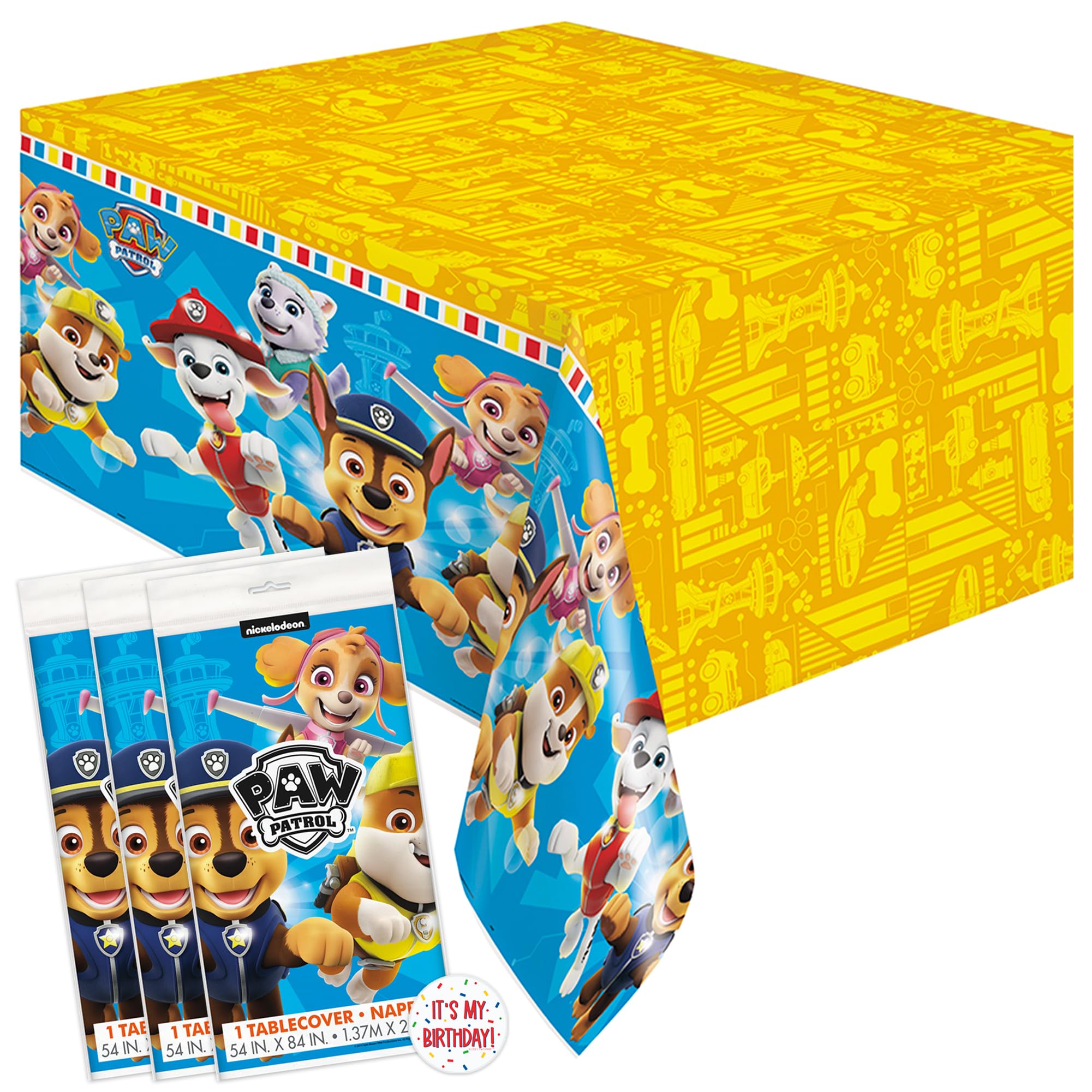 Unique Paw Patrol Birthday Decorations – Rectangular Tablecloth (Pack of 3) & Sticker | Officially Licensed