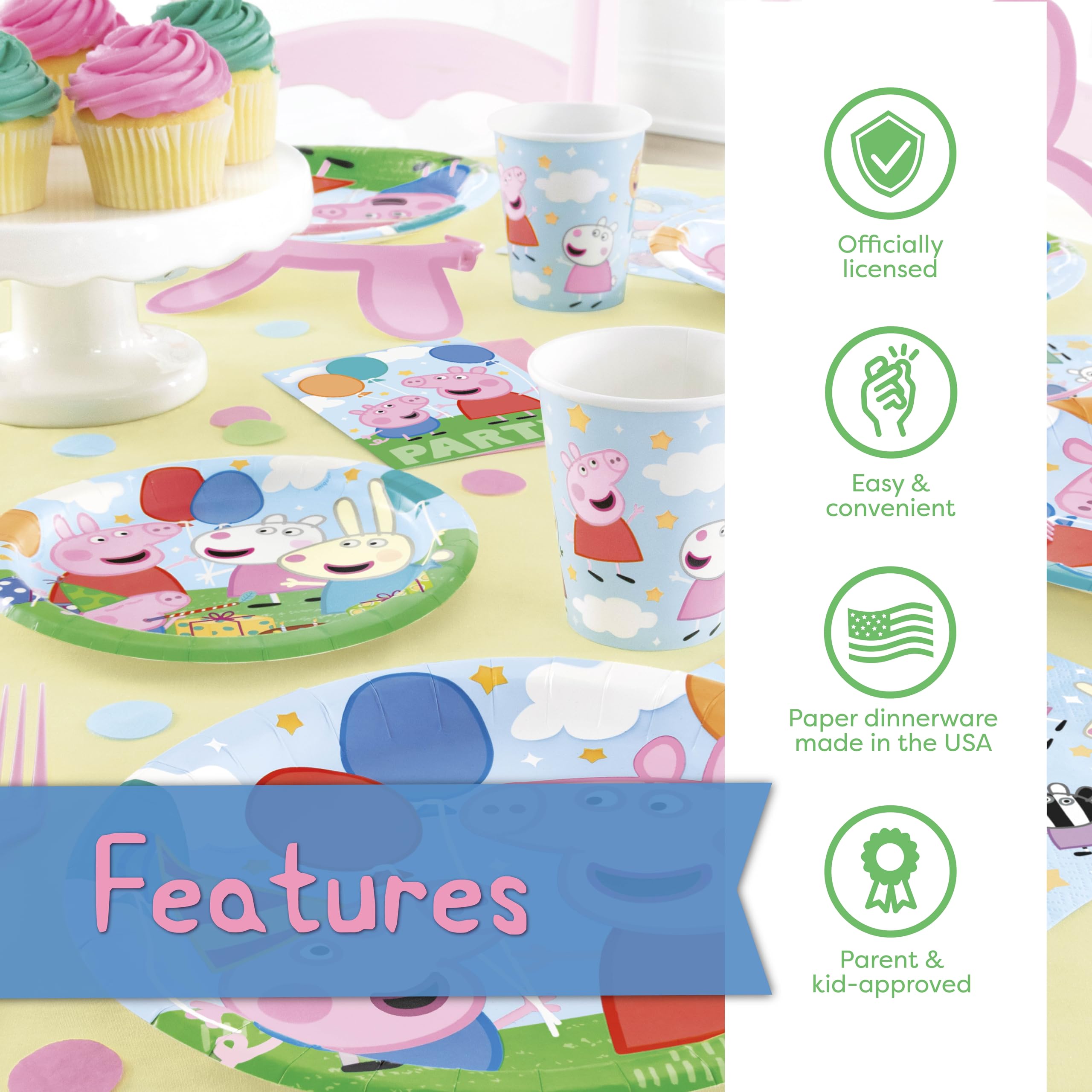 Unique Peppa Pig Birthday Party Supplies for 16 Guests – Table Cover, Plates, Napkins, Cups & Sticker