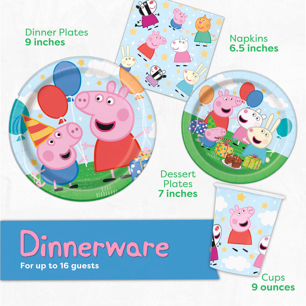 Unique Peppa Pig Birthday Party Supplies for 16 Guests – Table Cover, Plates, Napkins, Cups & Sticker