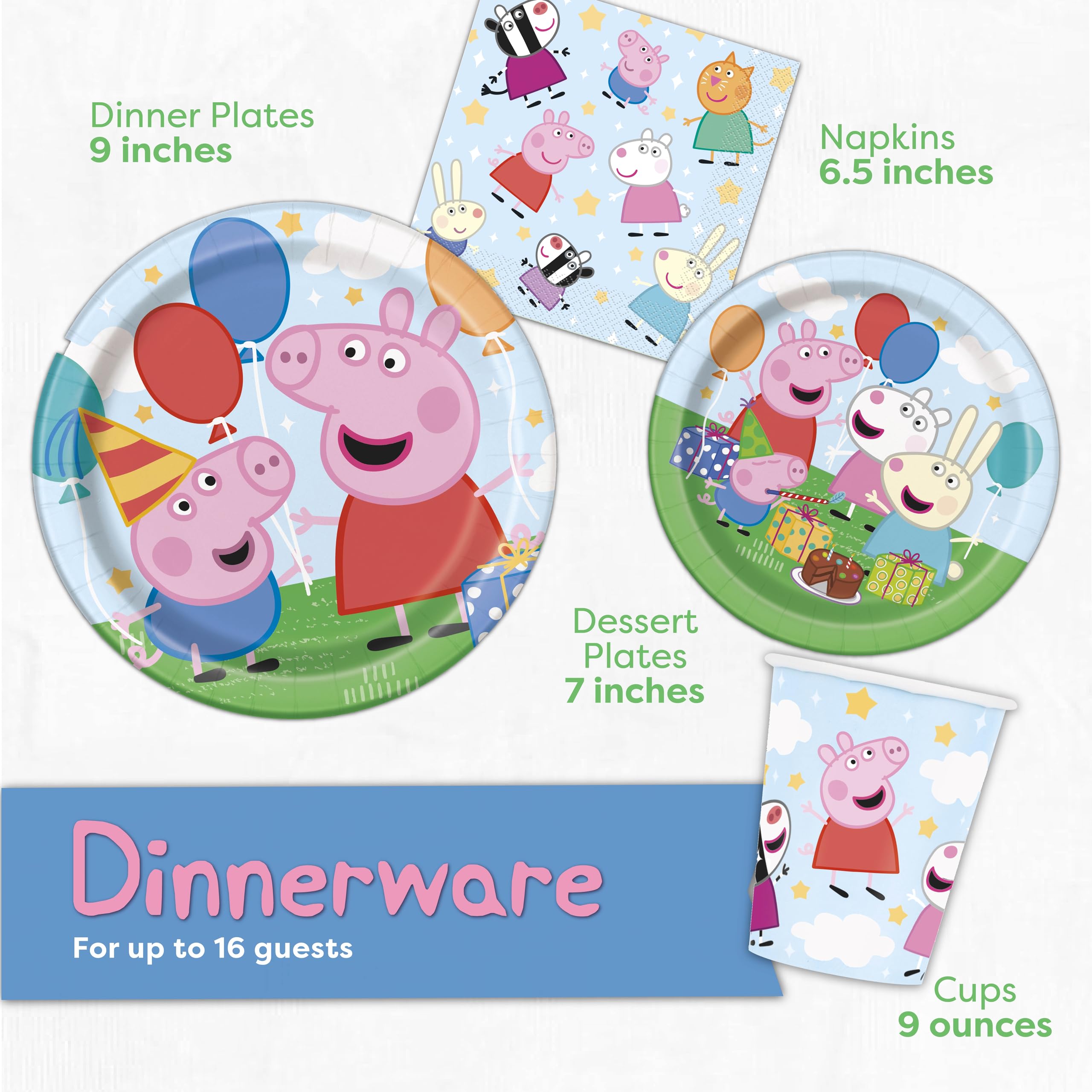 Unique Peppa Pig Birthday Party Supplies for 16 Guests – Table Cover, Plates, Napkins, Cups & Sticker