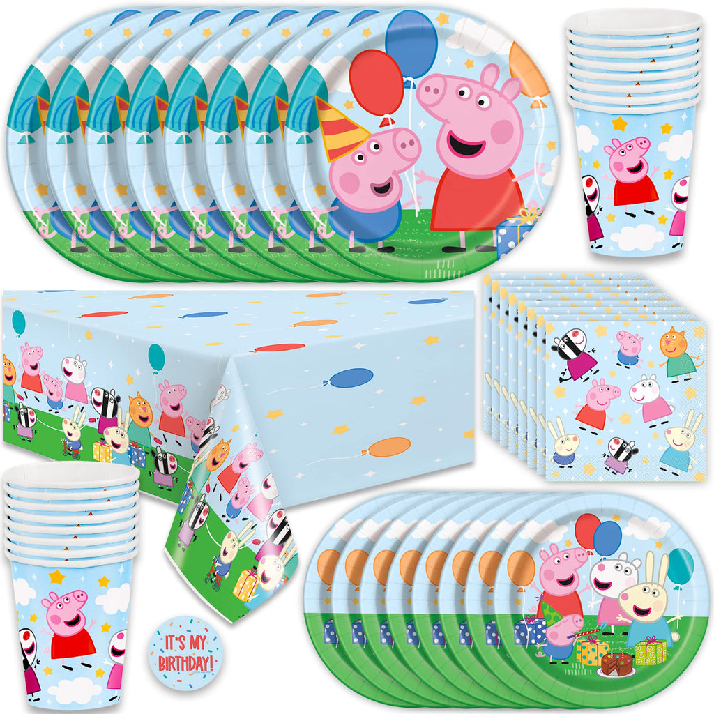 Unique Peppa Pig Birthday Party Supplies for 16 Guests – Table Cover, Plates, Napkins, Cups & Sticker