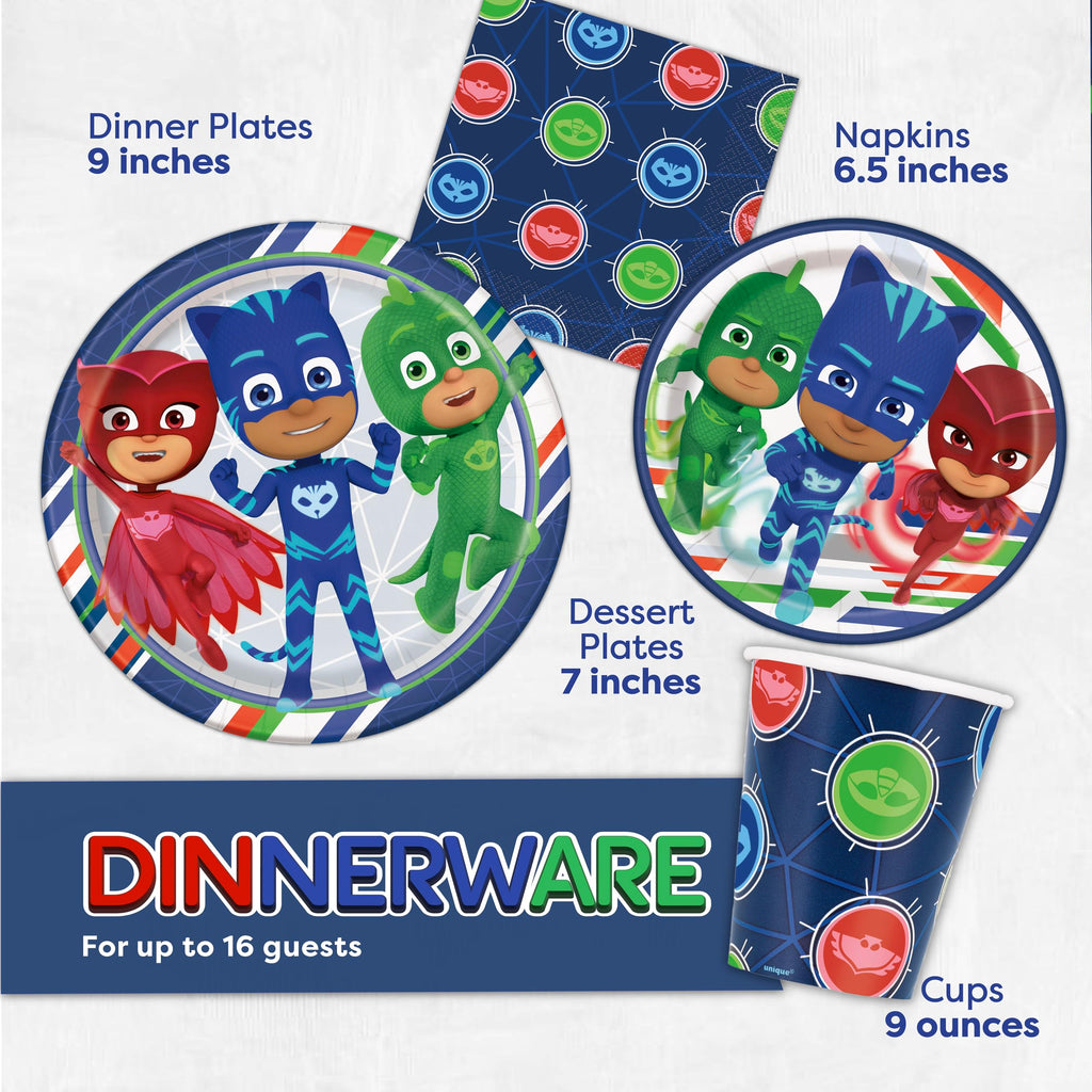 PJ Masks Birthday Party Supplies Set for 16 Guests | Decor, Plates, Cups & Button | Unique