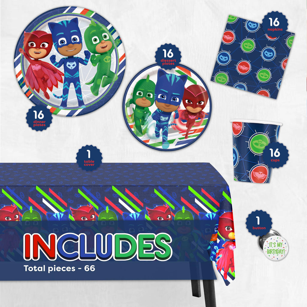 PJ Masks Birthday Party Supplies Set for 16 Guests | Decor, Plates, Cups & Button | Unique