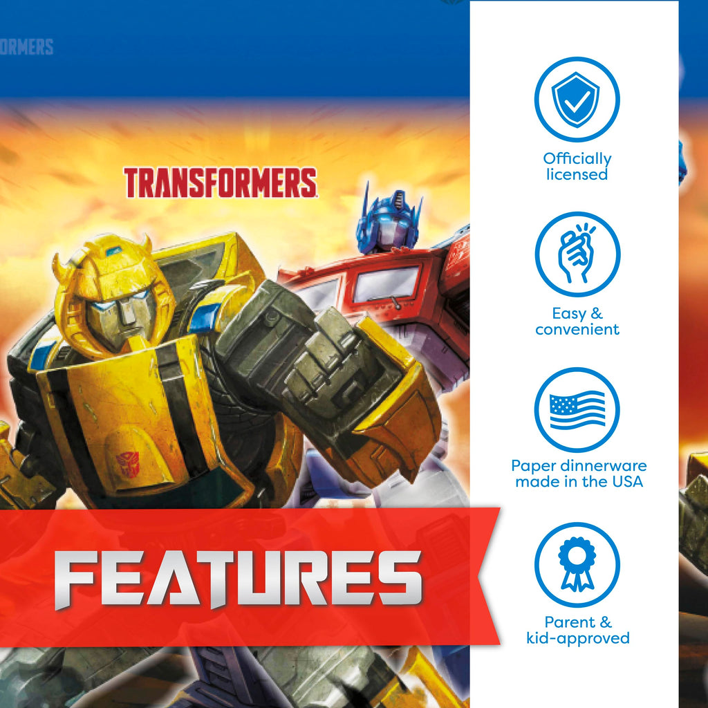 Unique Transformers Birthday Party Supplies – Serves 16 | Tablecover, Plates, Napkins, Cups, Tattoos & Button