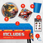 Unique Transformers Birthday Party Supplies – Serves 16 | Tablecover, Plates, Napkins, Cups, Tattoos & Button