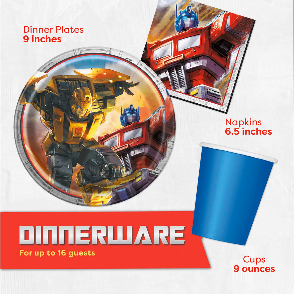 Unique Transformers Birthday Party Supplies – Serves 16 | Tablecover, Plates, Napkins, Cups, Tattoos & Button