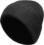 Heatwave Thermalwear Unisex Wool Knit Beanie Hat Black And Grey Windproof Insulated Turn