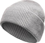Heatwave Thermalwear Unisex Wool Knit Beanie Hat Black And Grey Windproof Insulated Turn