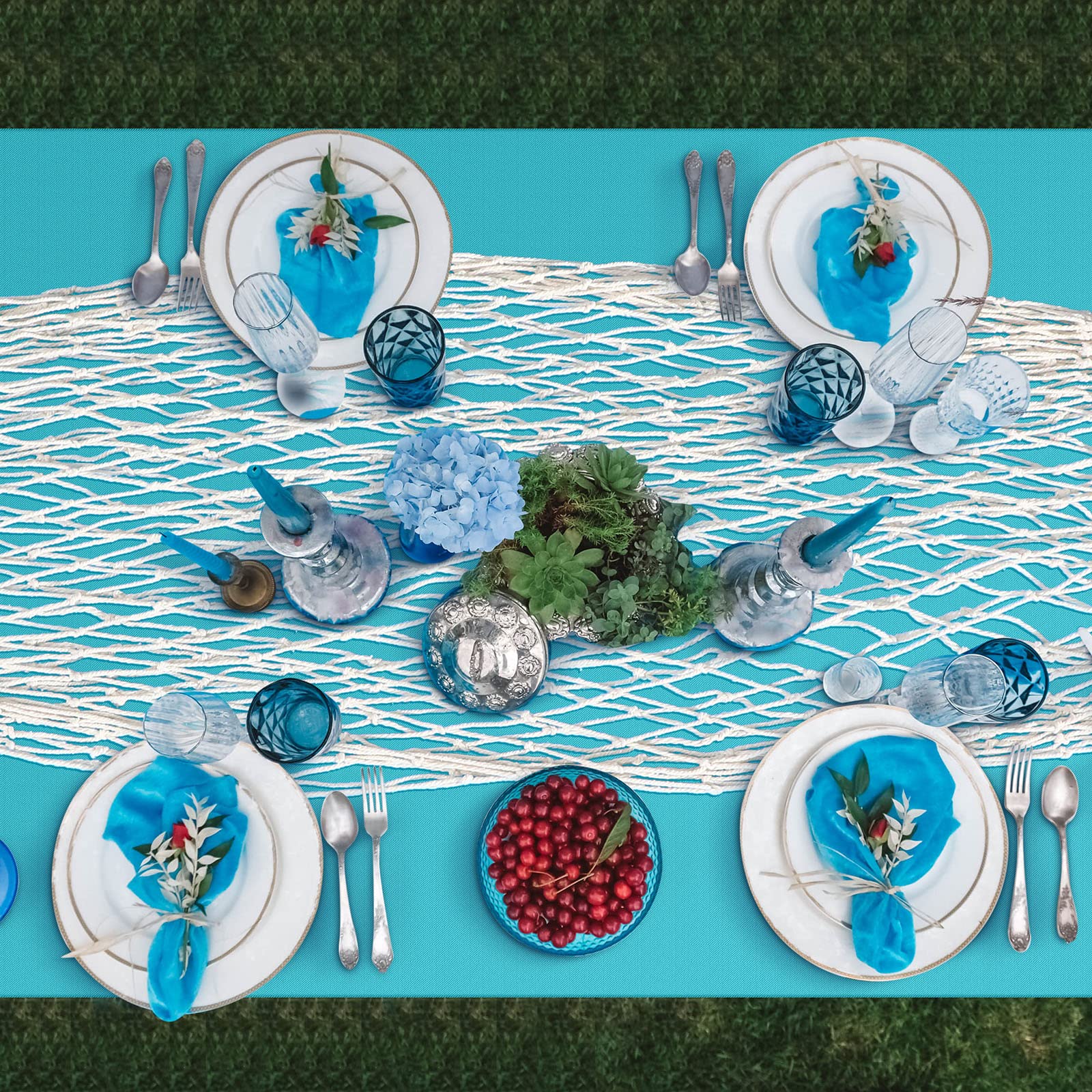 Unittype 6 Pcs Fish Net Decor & Tablecloth Set – Fresh Color Nautical Party Decorations