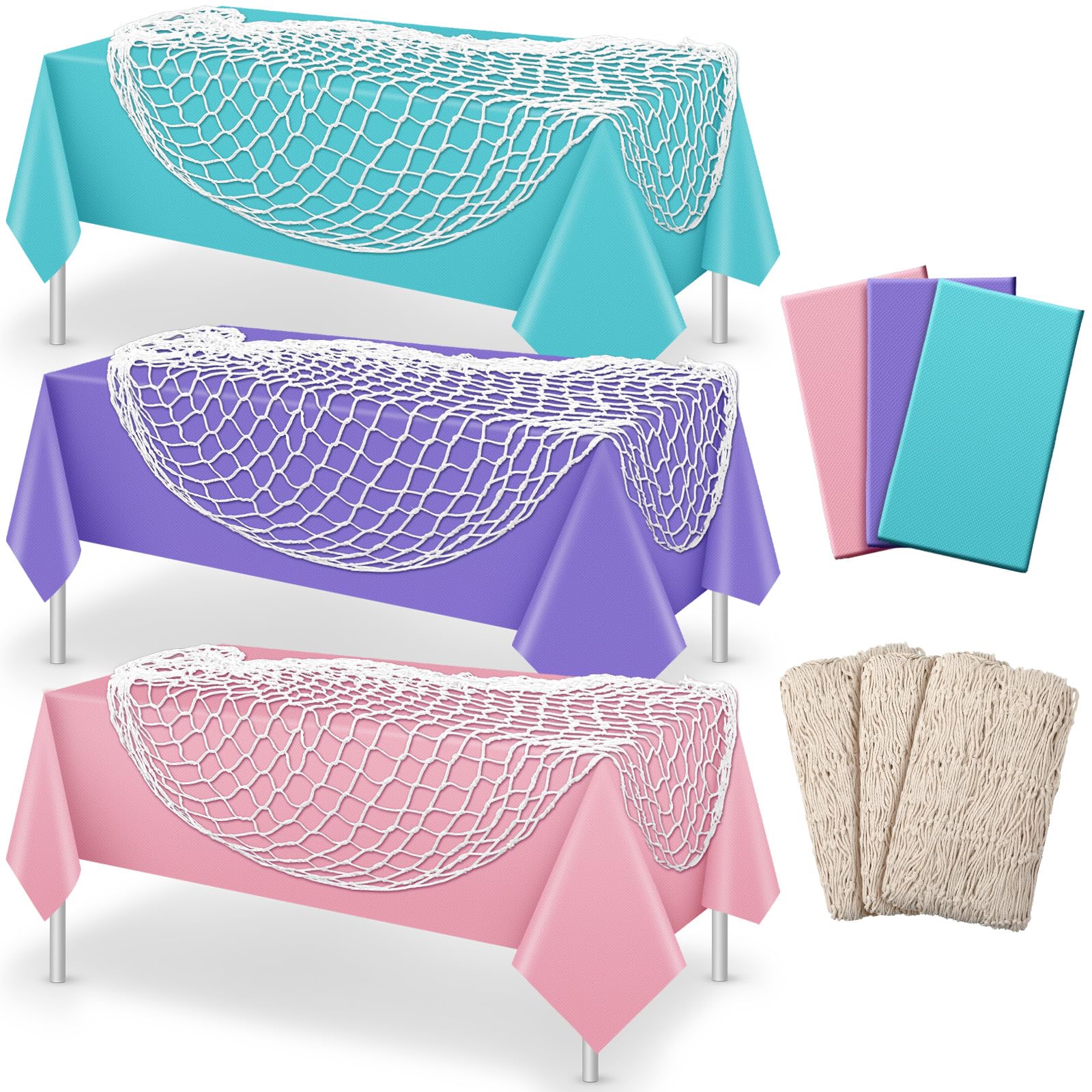 Unittype 6 Pcs Fish Net Decor & Tablecloth Set – Fresh Color Nautical Party Decorations