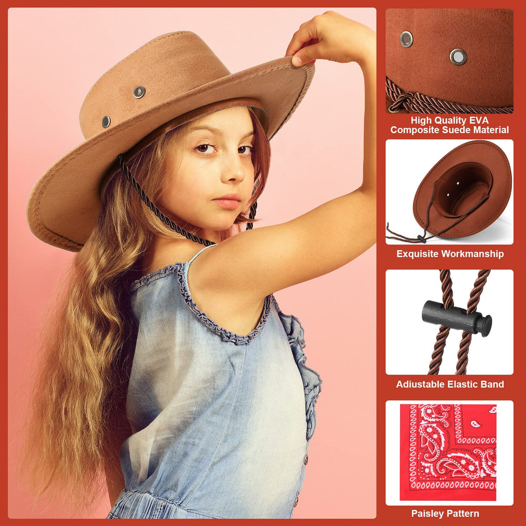Unittype 20 Pcs Kids Cowboy Hats & Bandannas Set – Western Party Costume Accessories