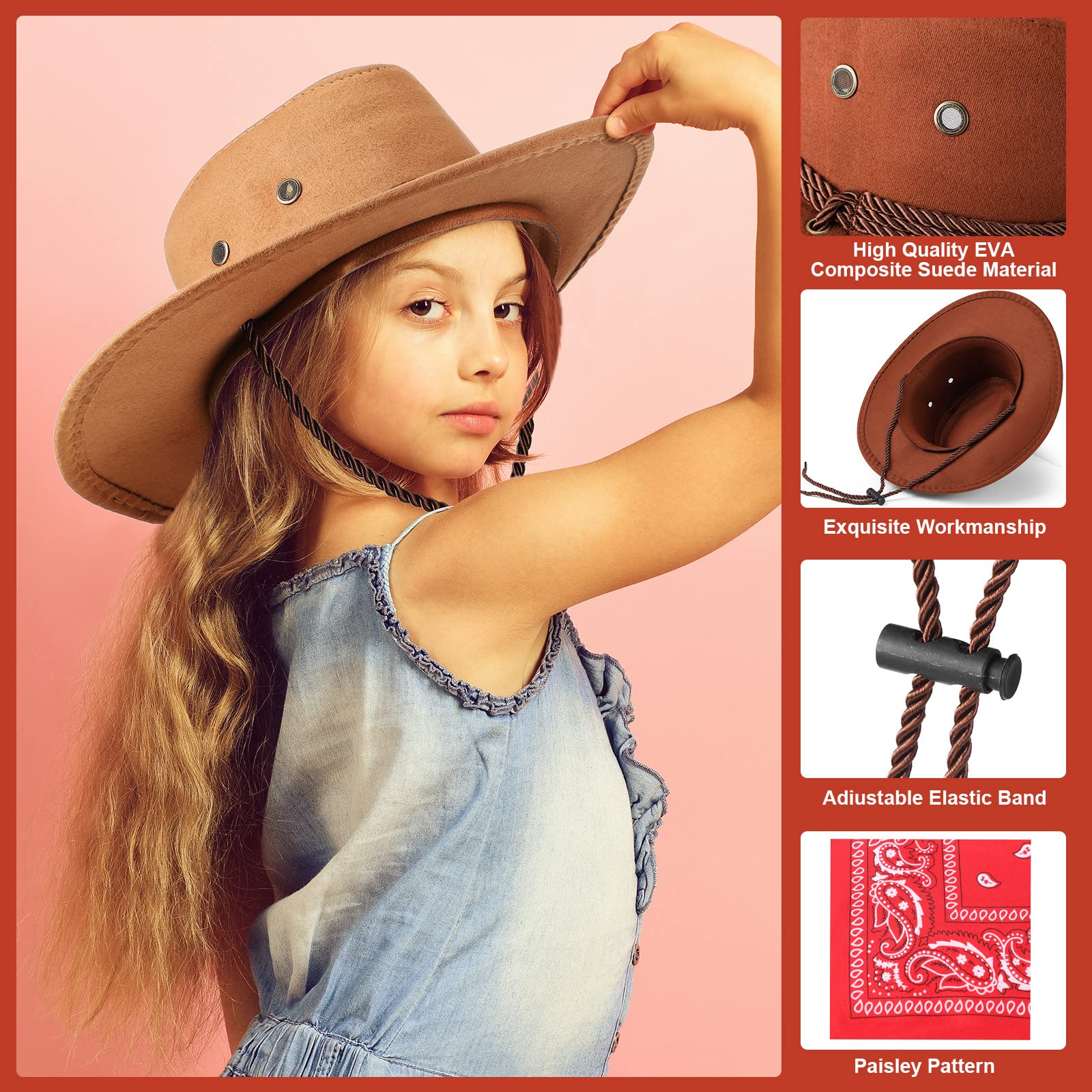 Unittype 20 Pcs Kids Cowboy Hats & Bandannas Set – Western Party Costume Accessories