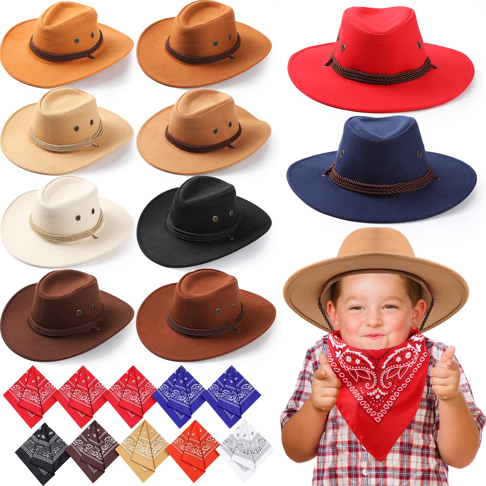 Unittype 20 Pcs Kids Cowboy Hats & Bandannas Set – Western Party Costume Accessories