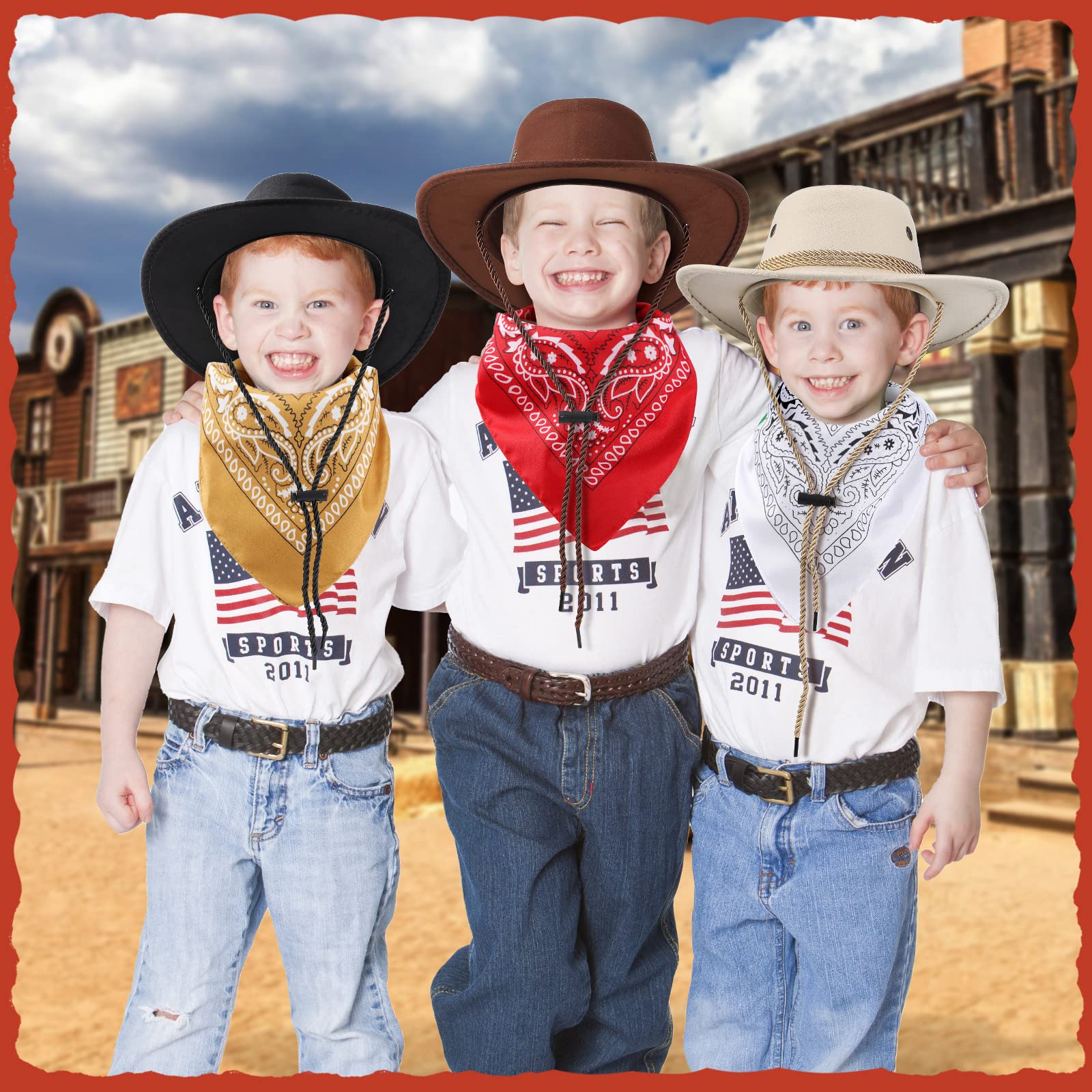 Unittype 20 Pcs Kids Cowboy Hats & Bandannas Set – Western Party Costume Accessories