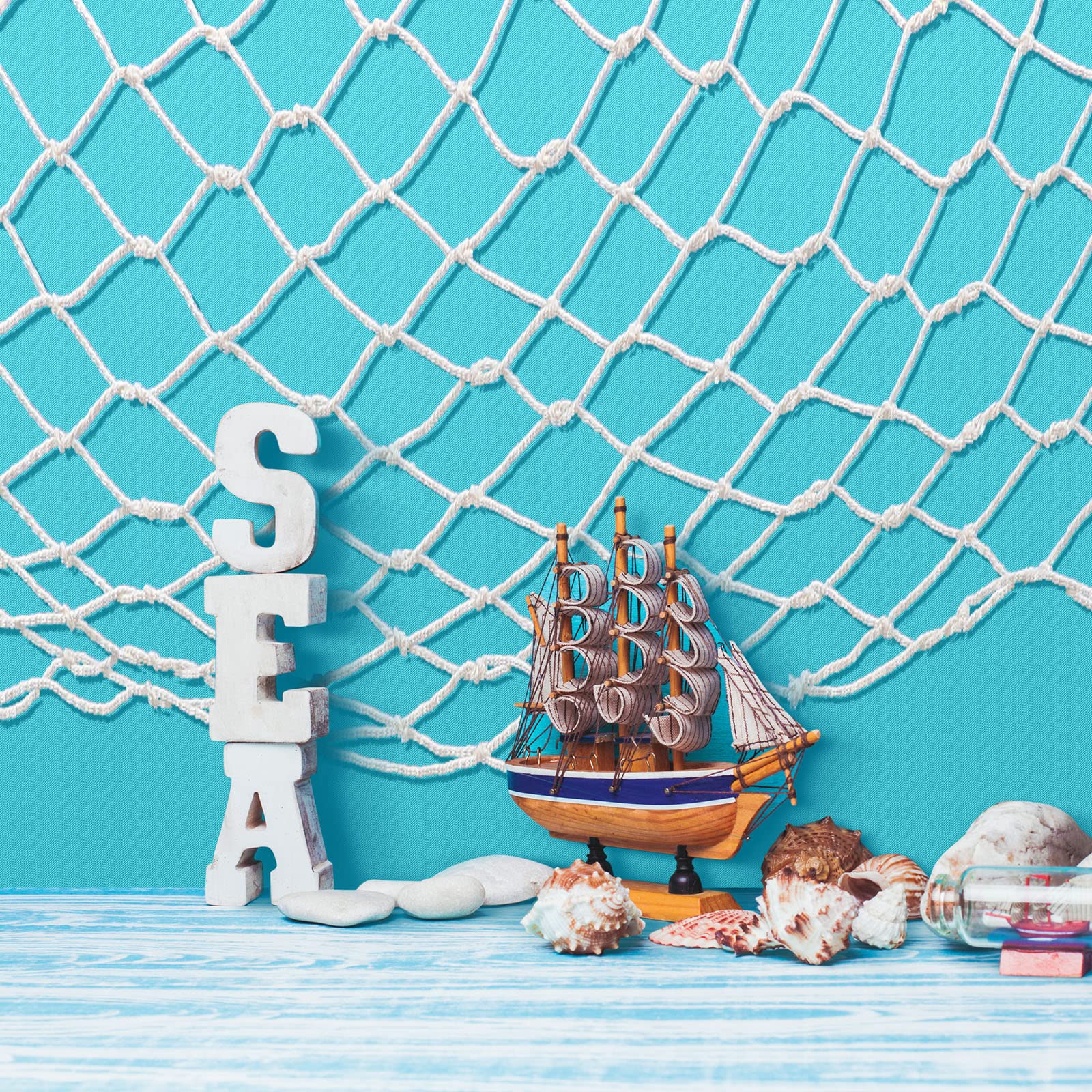 Unittype 6 Pcs Fish Net Decor & Tablecloth Set – Fresh Color Nautical Party Decorations