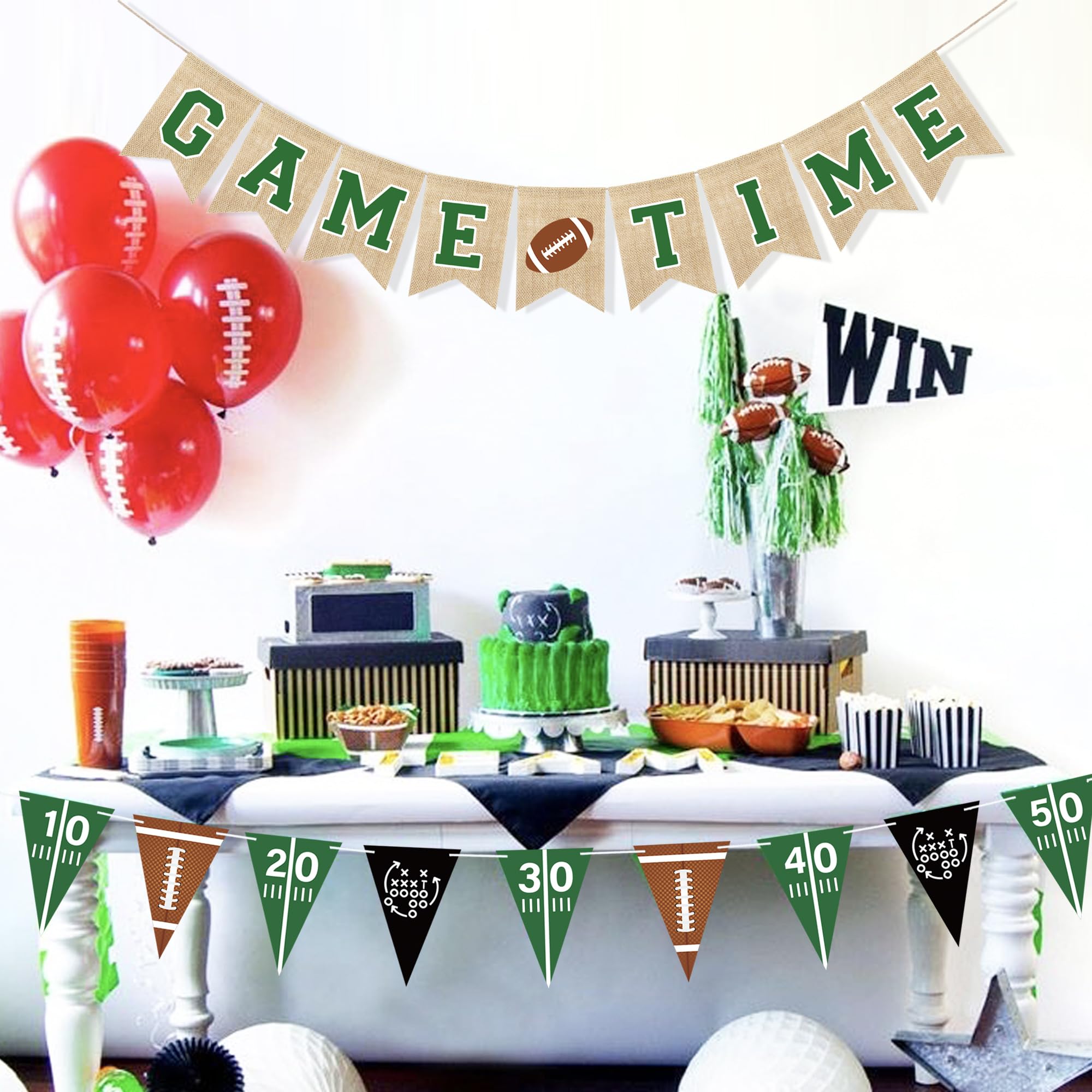 Uniwish Game Time Burlap Banner & Football Theme Party Decor – Indoor Outdoor